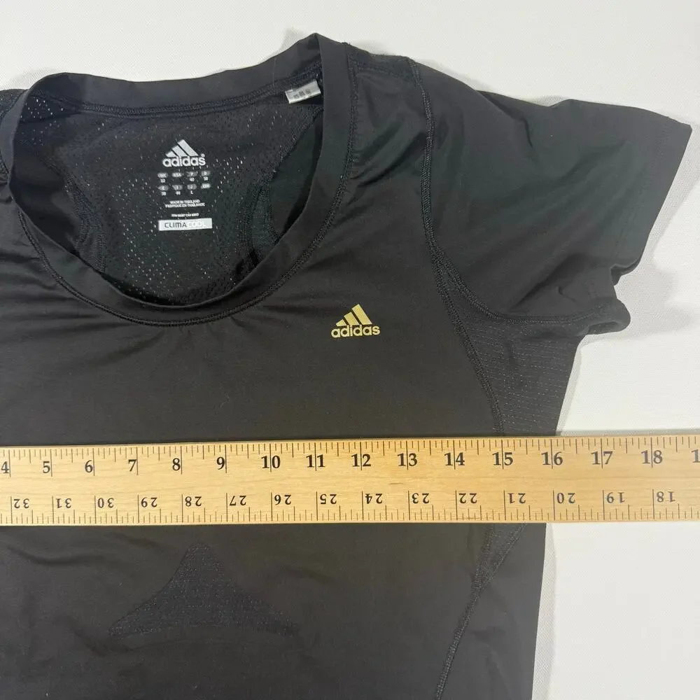 Adidas Womens S Black Active Tee Gold Logo Mesh Panels Running Training Top - Picture 9 of 9